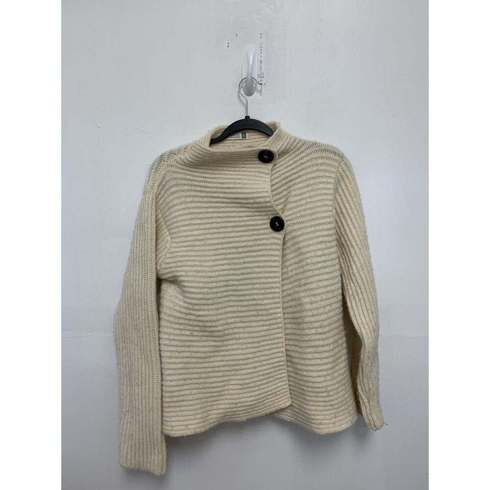 Fisherman Out Of Ireland Cardigan Sweater Womens L Ribbed Wool Cashmere Cream